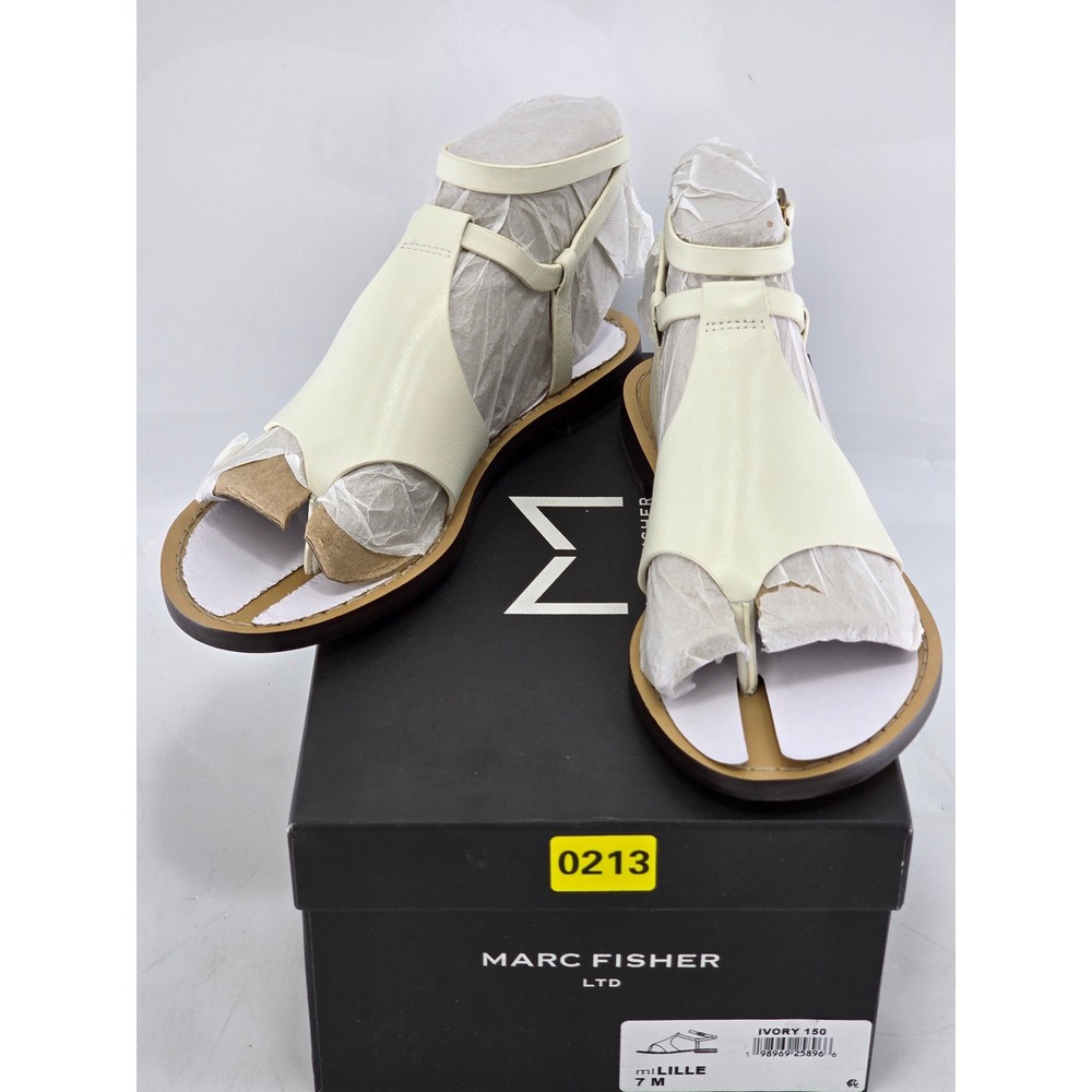 Marc Fisher Lille Sandal Womens 7 Ivory Leather Flat Gladiators - NEW